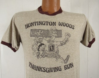 Vintage t shirt, 1980s t shirt, runner's t shirt, Huntington Woods Thanksgiving Run, Detroit t shirt, run, vintage clothing, size medium