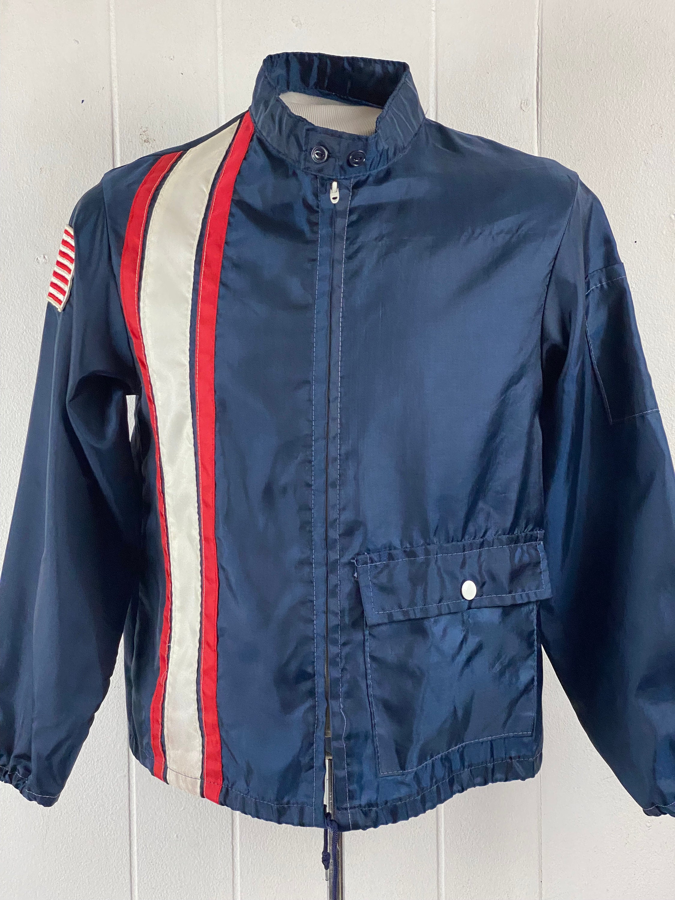 Vintage Jacket Size Small 1960s Jacket Vintage Racing Jacket Racing Stripes Blue Jacket American Flag Jacket Vintage Clothing Etsy Canada
