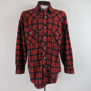 Vintage shirt, 1970s shirt, cotton flannel shirt, cowboy shirt, plaid shirt, vintage clothing, size medium
