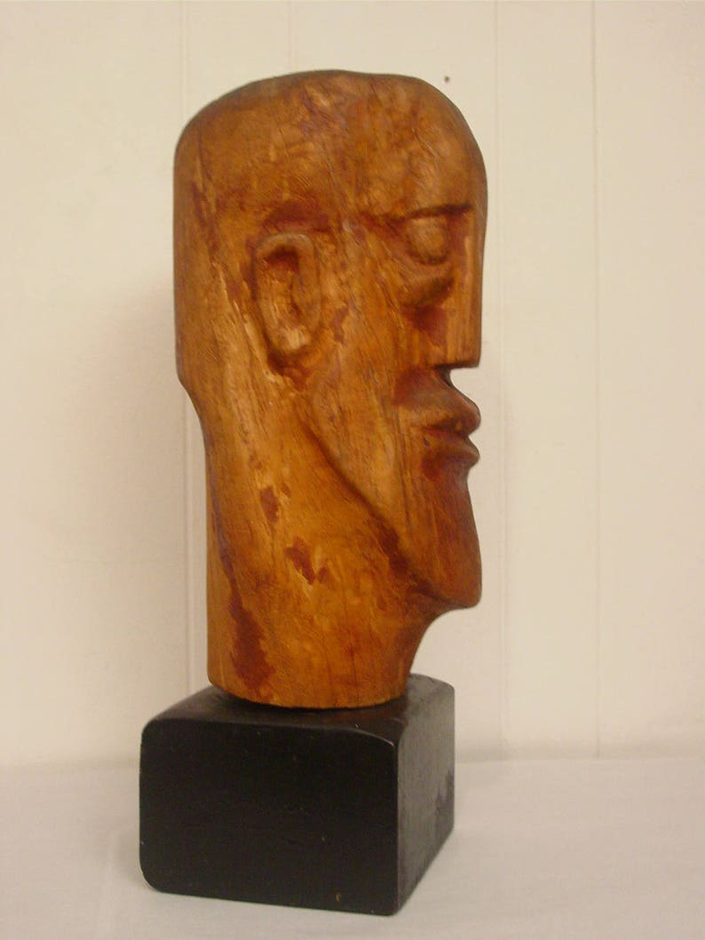 Large Vintage Sculpture Wood Sculpture Head Sculpture Folk Etsy
