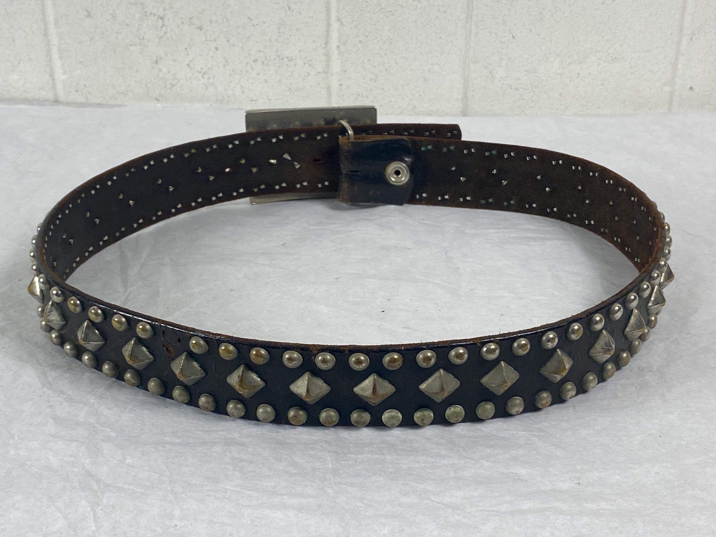 1980s Belt, Size 32 to 34, Punk Rock Belt, Black Leather Belt