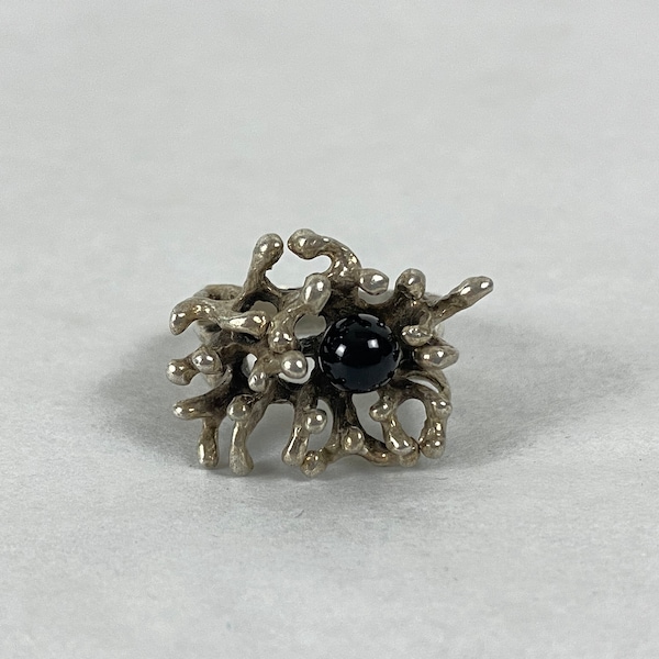 Vintage Ring, Größe 5 1/2, Modernist Ring, Silber und Onyx Ring, Brutalist Ring, Vintage Schmuck, Mid Century Modern Schmuck, Sterling Ring