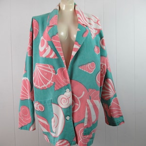 Vintage jacket, Michigan Rag Co, 1980s jacket, sea shell jacket, beach coat, women&#39;s jacket, vintage clothing, size XL, size long