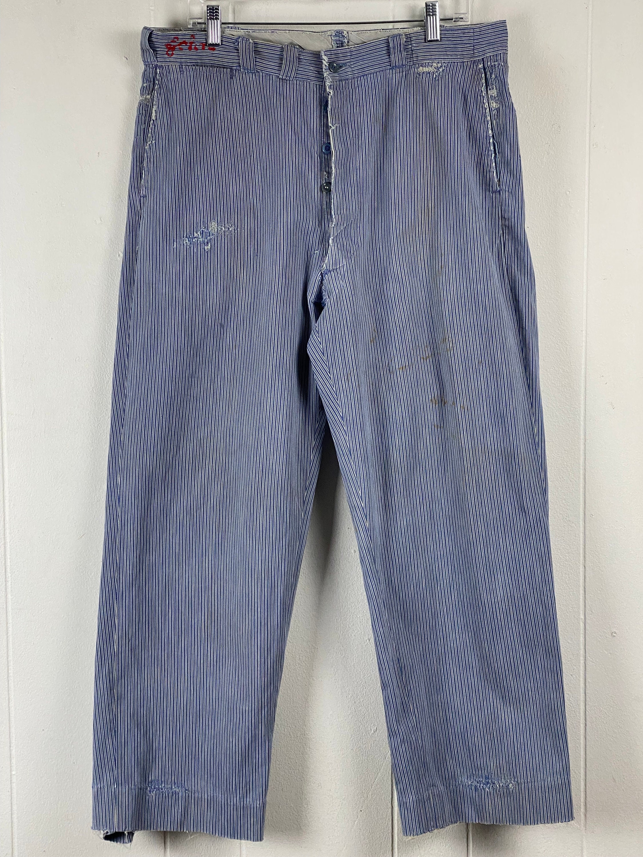 30's】French Vintage Gray Wool Striped Work Pants