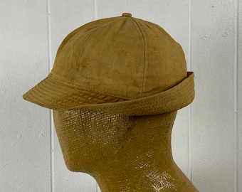 Vintage hat, size large, 1930s hat, vintage cap, brown duck cotton, hunting cap, convertible hat, vintage workwear, vintage clothing, 7 1/2