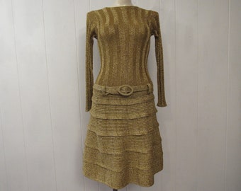 Vintage dress, 1960s dress, metallic gold dress, designer dress, Roberto dress, Pilgrim dress, vintage clothing, size small, size medium