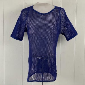 Vintage t shirt, size large, 1970s t shirt, mesh t-shirt, blue mesh shirt, cotton mesh t shirt, Brynje t shirt, Norway, vintage clothing
