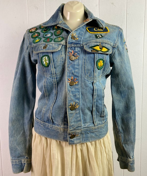 ジャケット・アウター younger song vintage patch denim jacket Vintage 1980s Denim Jacket Adult Medium Blue Patches Cut Off