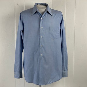 Camisa vintage, talla mediana, camisa de los años 40, camisa de algodón, camisa con botones, camisa azul, camisa Manhattan, Mellotones, ropa vintage, 15 35