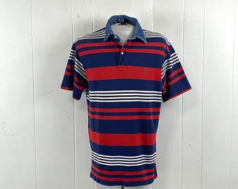 Polo vintage, talla mediana, camisa Ralph Lauren de los años 80, camisa de rayas Polo Ralph Lauren, polo rojo, blanco y azul, ropa vintage