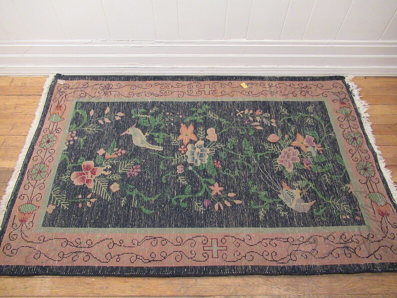 Vintage tapijt, Chinees tapijt, jaren 1920 tapijt, Art Deco tapijt, handgemaakt tapijt, wollen tapijt, Chinees textiel, weven, 5 ' x 3' afbeelding 7