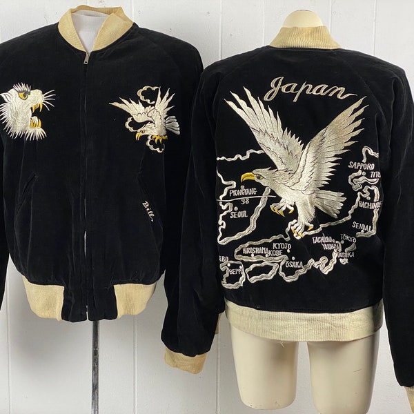 Pair vintage souvenir jackets, large, his and hers souvenir jackets, Japan jackets, tour jackets, eagle jackets, tiger, vintage Sukajan pair