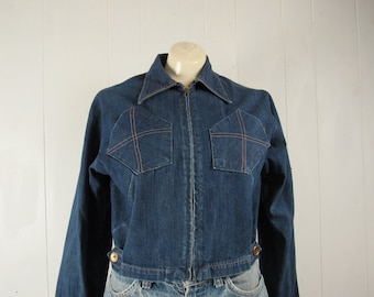 Vintage jacket, denim jacket, 1960s jacket, zip front jacket, mod jacket, vintage clothing, size medium