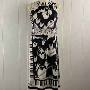 Vestido vintage, vestido de Paganne, vestido de 1960, vestido de jazz, vestido de música, vestido de teclas de piano, vestido de banda de jazz, ropa vintage, tamaño mediano