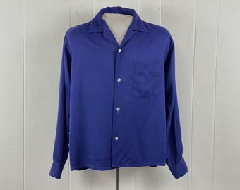 1960s Rayon Gabardine Shirt: Light Blue Atomic Embroidery, Men's