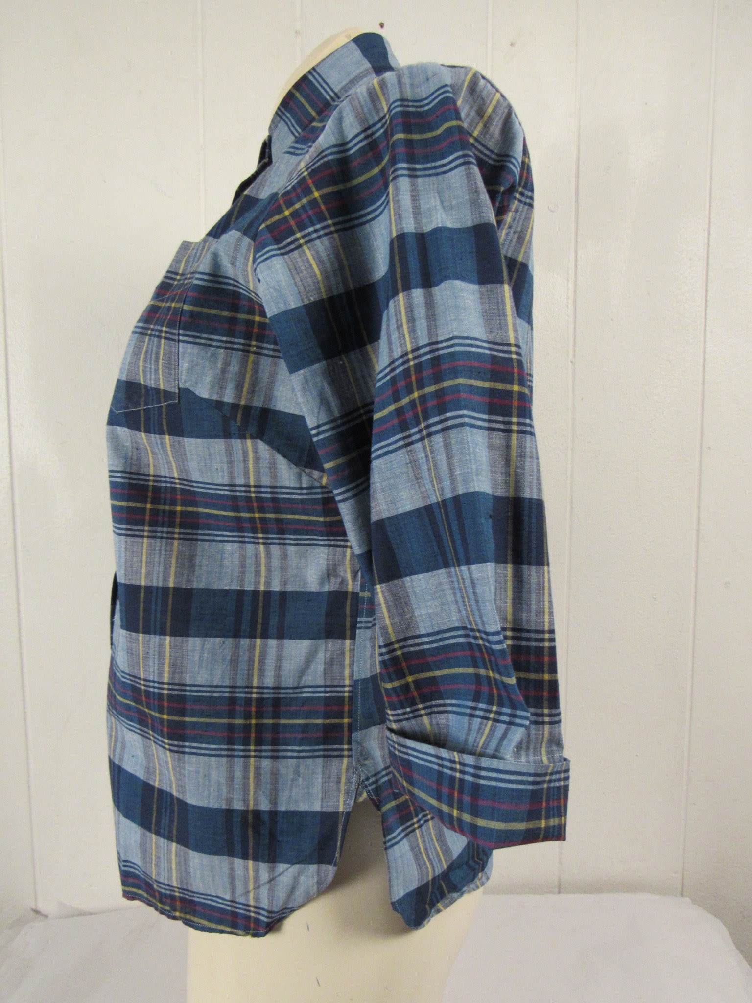 Vintage Madras Shirt : Madras Shirt 60s Etsy Plaid Vintage Long Saved Sleeves Pockets Flap Faded Hubert Patchwork Cotton White