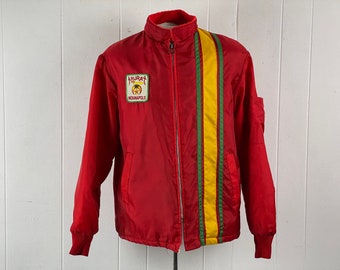 Vintage 60s Firestone Racing Jacket: Embroidered Logo, Red Stripe