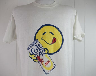 Vintage t shirt, 1960s t shirt, Colt 45 t shirt, beer t shirt, malt liquor, drunk smiley face t shirt, vintage clothing, size XL, NOS