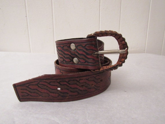 Vintage Belt, Leather Belt, 1960s Belt, Hand Tooled Belt  display picture 2