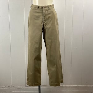 Vintage pants, 28&quot; X 30&quot;, high waisted pants, khaki cotton pants, Army pants, 1950s pants, Military pants, button fly, vintage clothing