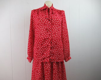 Vintage outfit, polka dot skirt suit, skirt and blouse, Teddi of California, women's suit, vintage clothing, size medium
