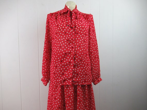 Vintage outfit, polka dot skirt suit, skirt and b… - image 1