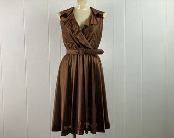 Vintage dress, 1960s dress, 1970s dress, Disco dress, bronze dress, metallic dress, vintage clothing, size small/medium