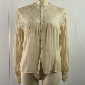 Vintage blouse, 1910s blouse, Edwardian shirt, silk blouse, lace shirt, lace blouse, vintage shirt, vintage clothing, size large