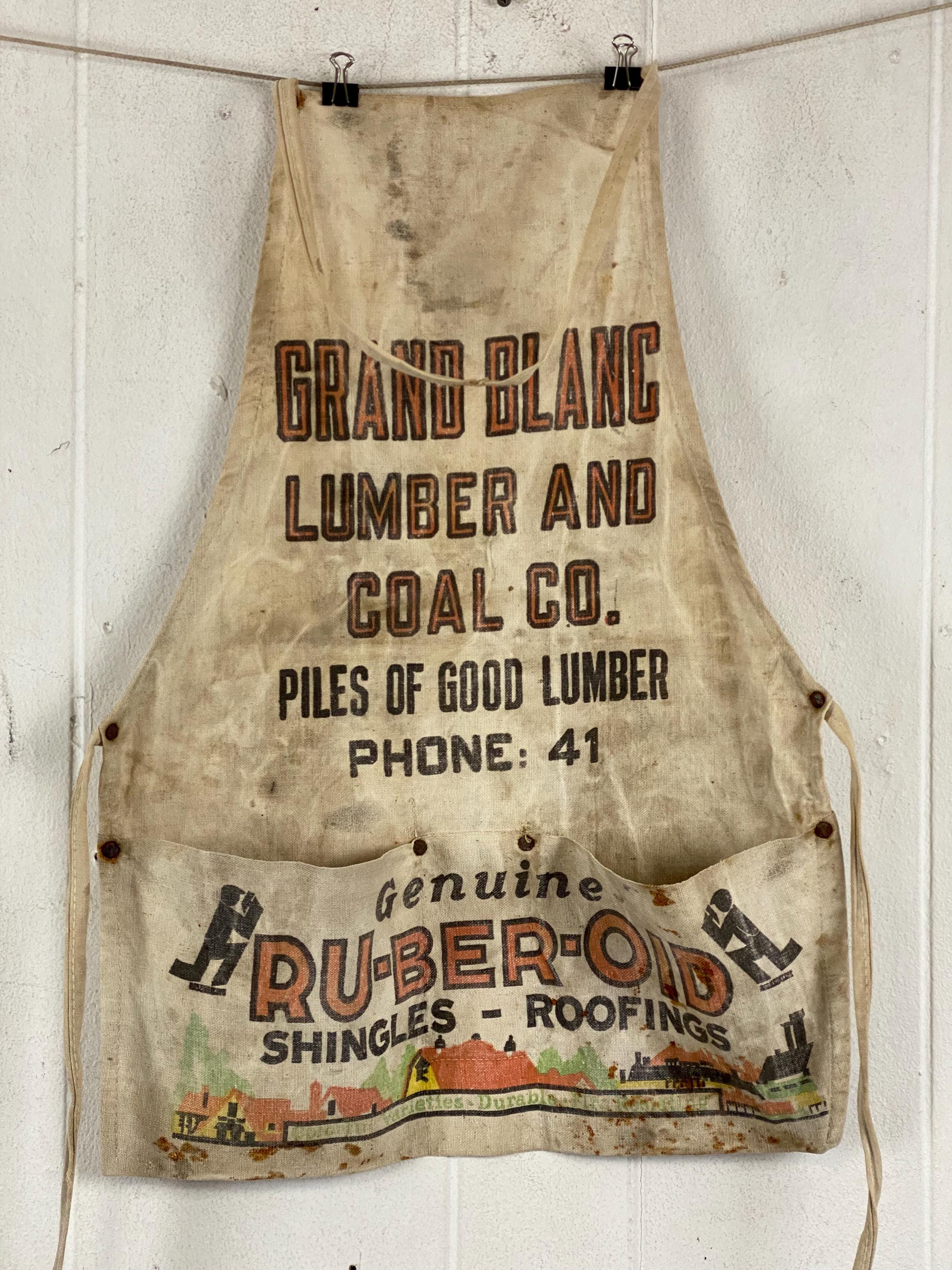 Vintage Work Apron, 1910s Apron, 1920s Apron, Vintage Workwear