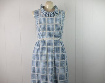 Vintage dress, 1970s dress, cotton dress, blue and white check, Jamison Boutique, vintage clothing, size small