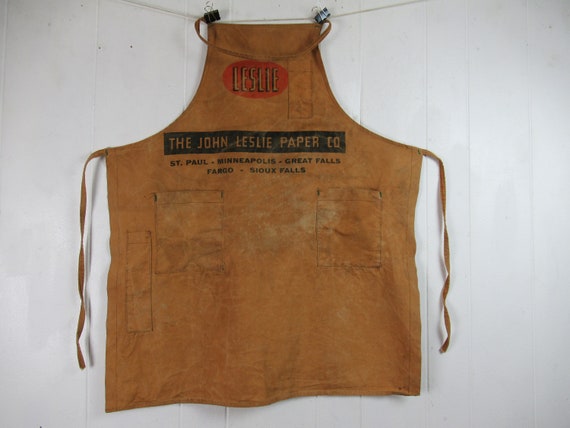 Vintage apron, 1940s apron, work apron, Leslie pap