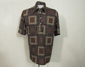 Vintage shirt, short sleeve shirt, hippy shirt, pattern shirt, 1970s shirt, vintage clothing, size large