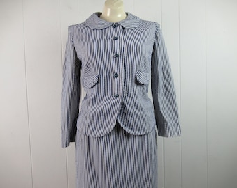 Traje vintage, traje de seersucker, traje de la década de 1960, traje de mujer, chaqueta y falda, traje de falda, traje de verano, traje mod, ropa vintage, talla mediana