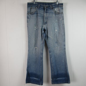 Vintage jeans, vintage denim, patched denim, vintage workwear, vintage clothing, size 36.5 x 30