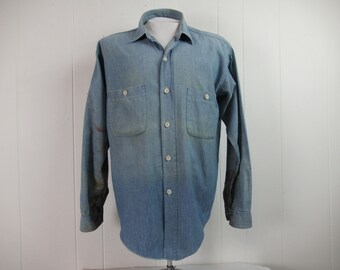 Vintage shirt, 1950s shirt, chambray shirt, distressed shirt, vintage work shirt, vintage clothing, size  large