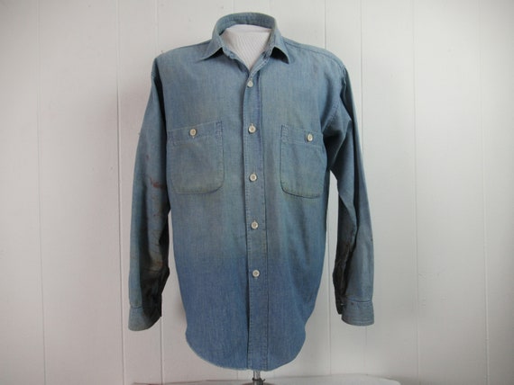 Vintage shirt, 1950s shirt, chambray shirt, distr… - image 1