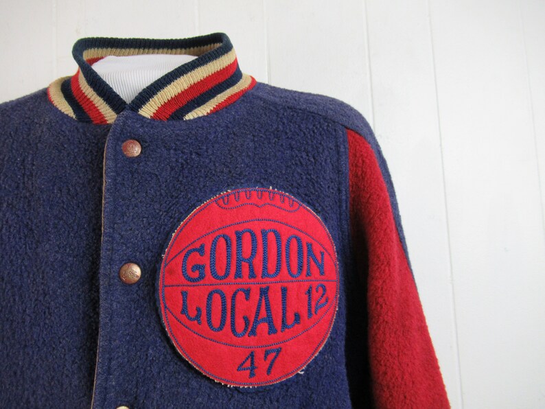 VINTAGE JACKET, 1940s jacket, stadium jacket, basketball jacket, reversible, Gordon Local 12, vintage clothing, size medium image 2