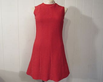 Vintage dress, 1960s dress, mini dress, jewel red dress, metallic dress, vintage clothing, small