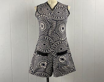 Mono vintage, talla mediana, mono de los años 60, mono psicodélico, jersey vintage, mono vintage, mono blanco y negro, ropa vintage