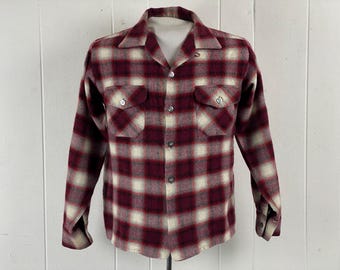 Vintage shirt, size medium, shadow plaid shirt,  1960s shirt, top button loop, Rockabilly shirt, Lanerossi shirt, vintage clothing