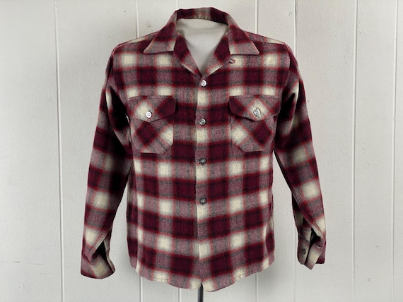 Vintage Shirt, Size Medium, Shadow Plaid Shirt, 1960s Shirt, Top