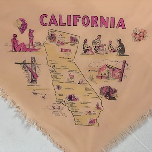 Vintage Schal, 1950er Kalifornien Schal, Reiseschal, Souvenir Schal, Viskoseschal, Hollywood, San Francisco, Catalina, Vintage Kleidung