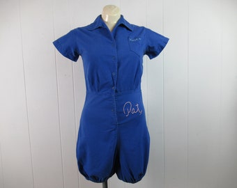 Vintage jumpsuit, vintage playsuit, 1940s romper, Gym suit, Autograph shirt, Pat, Karen, girl sportswear, vintage clothing, size small