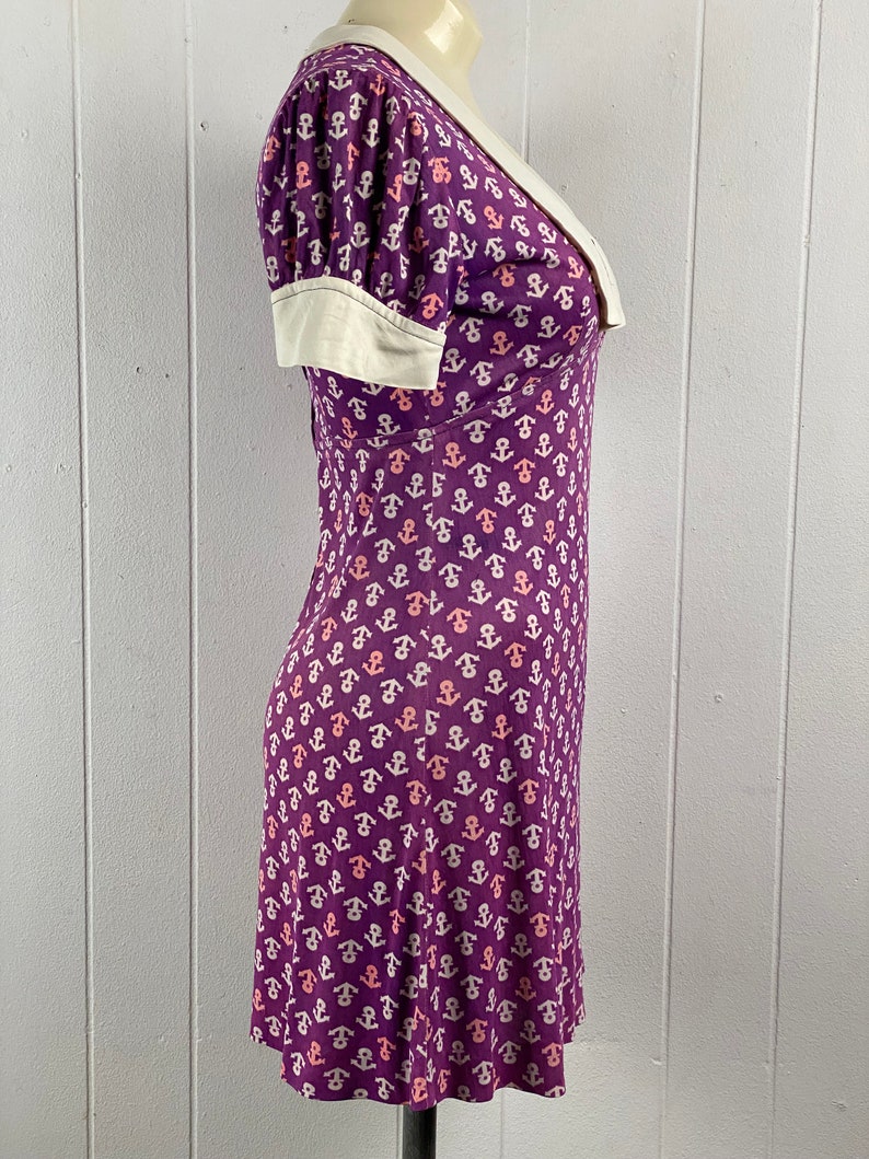 Vintage dress, anchor dress, 1960s dress, sailor dress, nautical dress, purple dress, nylon dress, Mod dress, vintage clothing, size small image 8