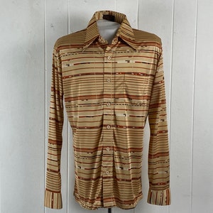 Vintage shirt, size large, Disco shirt, 1970s shirt, retro shirt, striped disco shirt, fall colors shirt, button down, vintage clothing