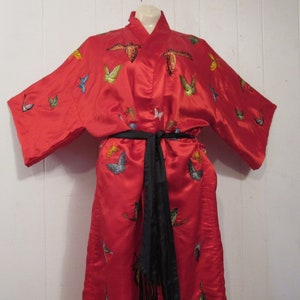 Jahrgang Kimono, Schmetterling Stickerei, seidenes Gewand, 1950er Jahre Kimono, Jahrgang Gewand, Vintage Kleidung, große
