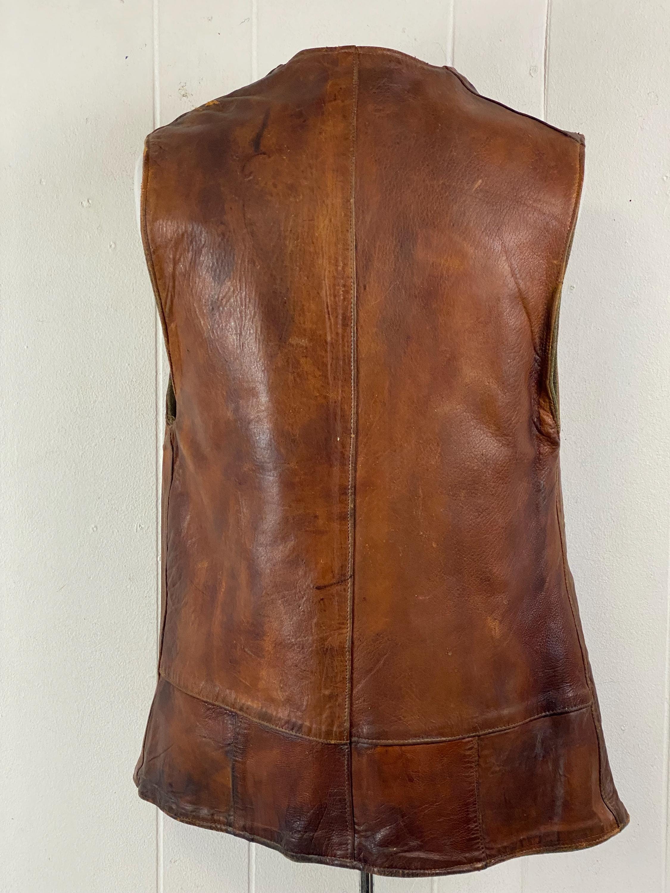 Vintage Vest, Size Small, 1910s Vest, Leather Vest, Jerkin Vest
