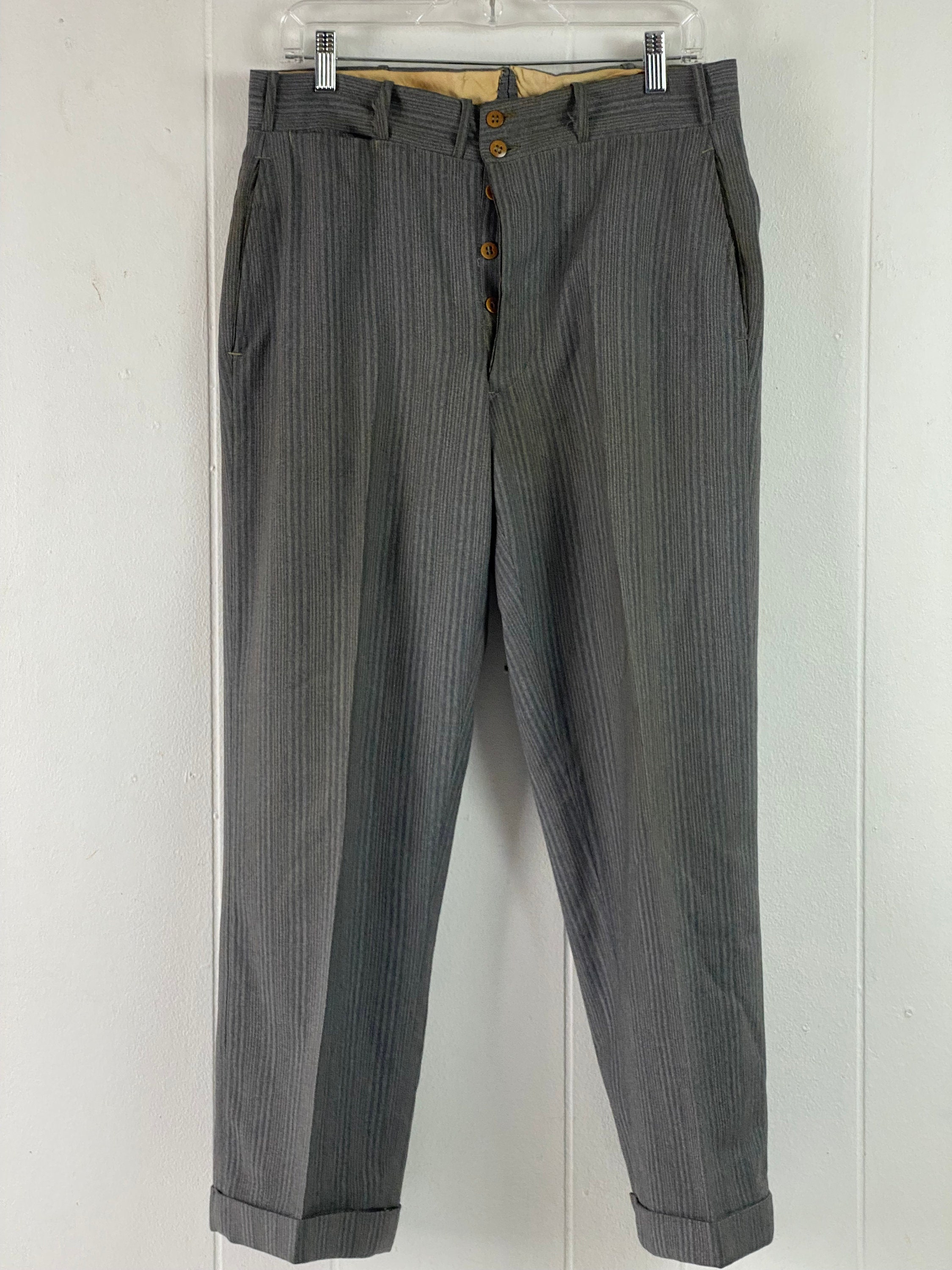 Pantalon Vintage Palm Beach Années 30 - Taille 30x37, Laine Rayée, Plissé, Boutons, Neuf D'origine