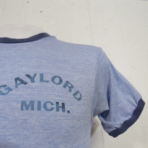 Vintage t shirt, Gaylord Michigan, 1970s t shirt, ringer Michigan t shirt, up north, vintage ringer, vintage clothing, small