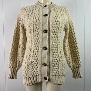 Vintage sweater, 1970s sweater, cable knit sweater, vintage cardigan, wool sweater, Irish sweater, Glen Columb, vintage clothing, medium
